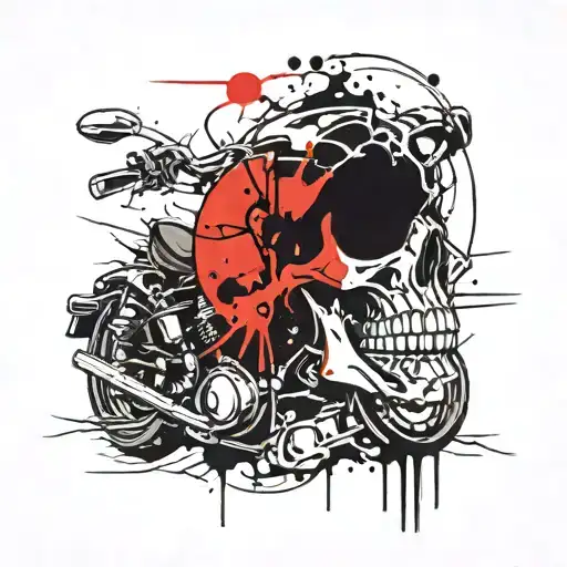 Punk skull , Harley bobber motorcycle tattoo design idea
