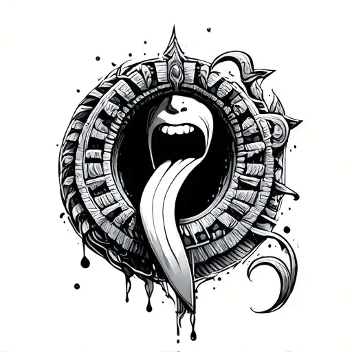 side view of ankh with long human tongue coming through the ankhs top hole  tattoo design idea