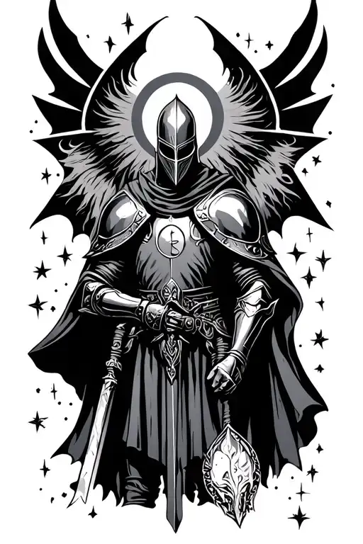 gothic knight with moon stars and sun tattoo design idea