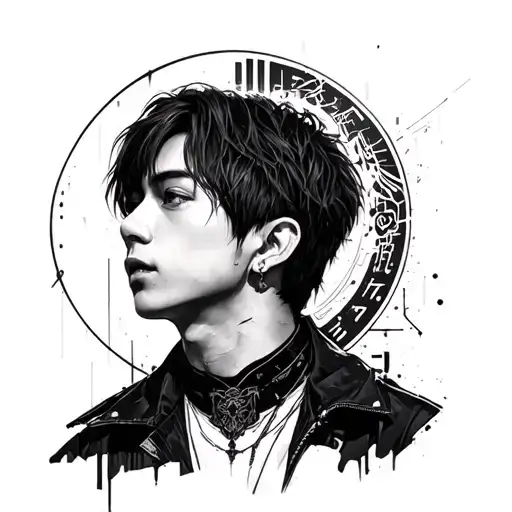 Cyber sigilism tattoo that says jungkook tattoo design idea