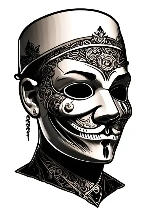 alcoholic anonymous mask inspired tattoo design idea