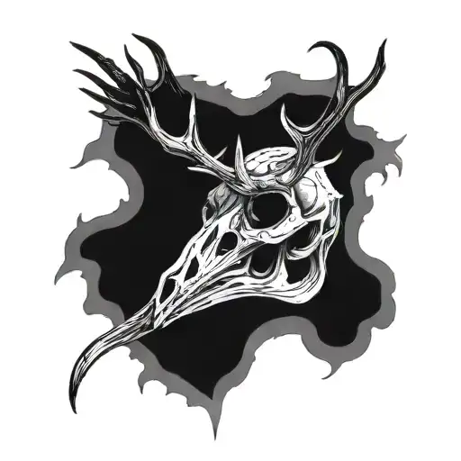 raven skull with deer antlers tattoo design idea