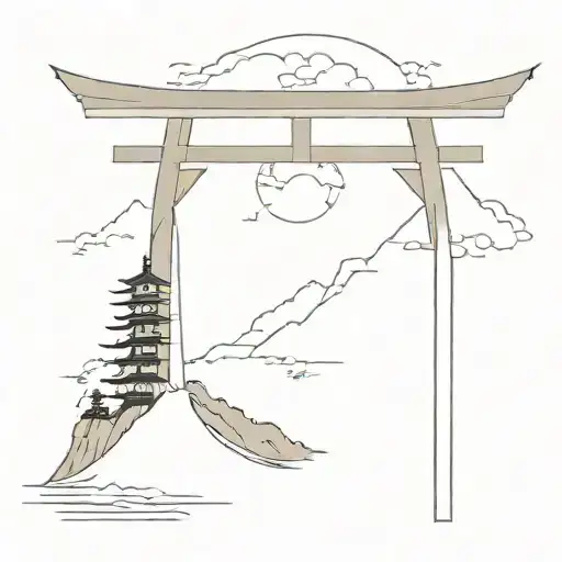 mount fuji torii gate great wave tattoo design idea