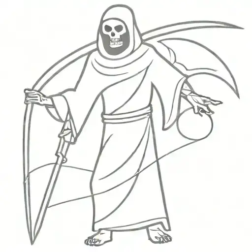 grim reaper standing, day of the dead, sword,  tattoo design idea