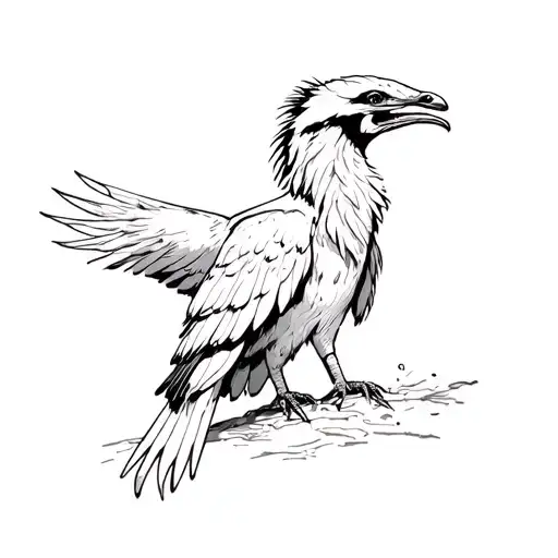 honey badger clawing through one side emerging as secretary bird tattoo design idea