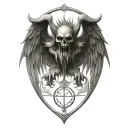 death angel love family strength courage bravery honor demon tattoo design idea