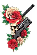 gun skull roses tattoo design idea