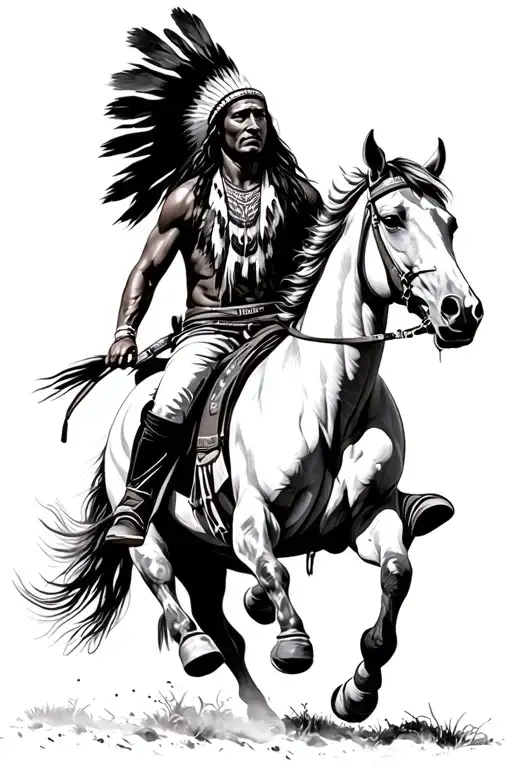 native american on horse galloping tattoo design idea