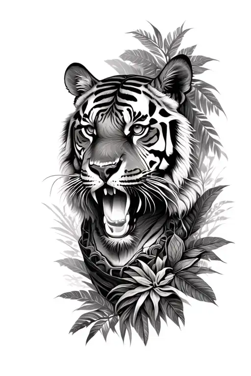 Jungle Temple with a Tigers eye inside tattoo design idea