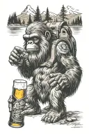 saquatch drinking beer bottle tattoo design idea