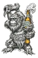 saquatch drinking beer bottle tattoo design idea