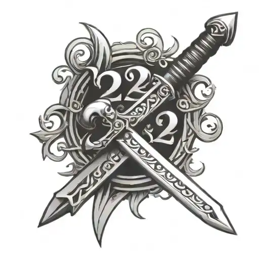 sword with the text 224 incorporated into the design tattoo design idea