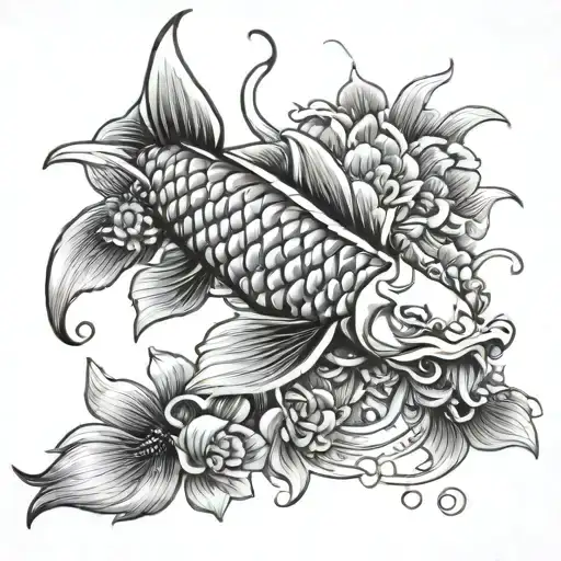Japanese koi wrapped in flowers tattoo design idea
