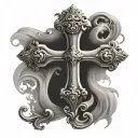 cross with scroll reciting Isaiah 42:10 tattoo design idea