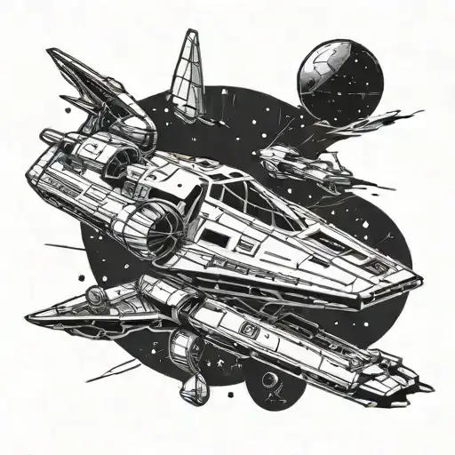 Star Wars spaceship flying tattoo design idea