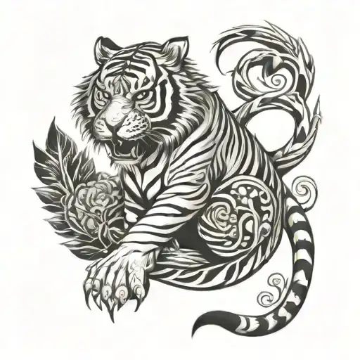 biomechanical Polynesian mythical tiger tattoo feral look tattoo design idea
