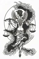 full back tattoo using a japanese ni, biblically accurate angel, and the libra scales. all objects must flow together.  tattoo design idea