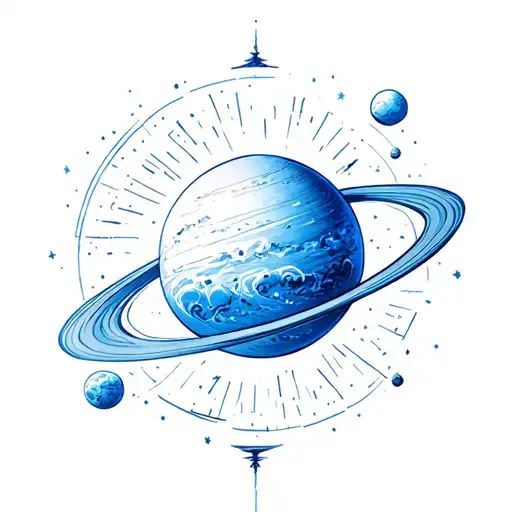 uranus, small tattoo of planet blue, sketch on paper, beautiful, 4k, high resolution, high detail, minimalism tattoo design idea