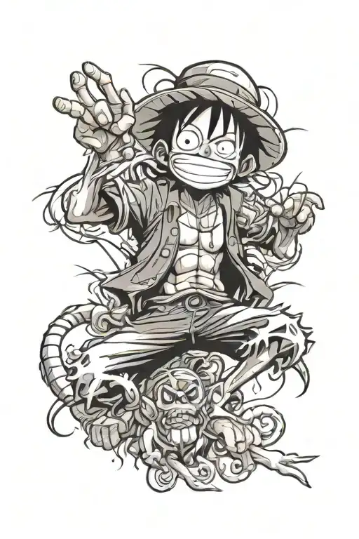 three monkey d luffy tattoo design idea