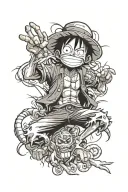 three monkey d luffy tattoo design idea