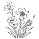 Daffodil, honeysuckle, poppy, morning glory, marigold, chrysanthemum, narcissum flower bouquet tattoo design idea