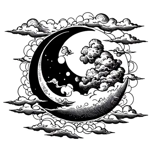 Moon and clouds tattoo design idea