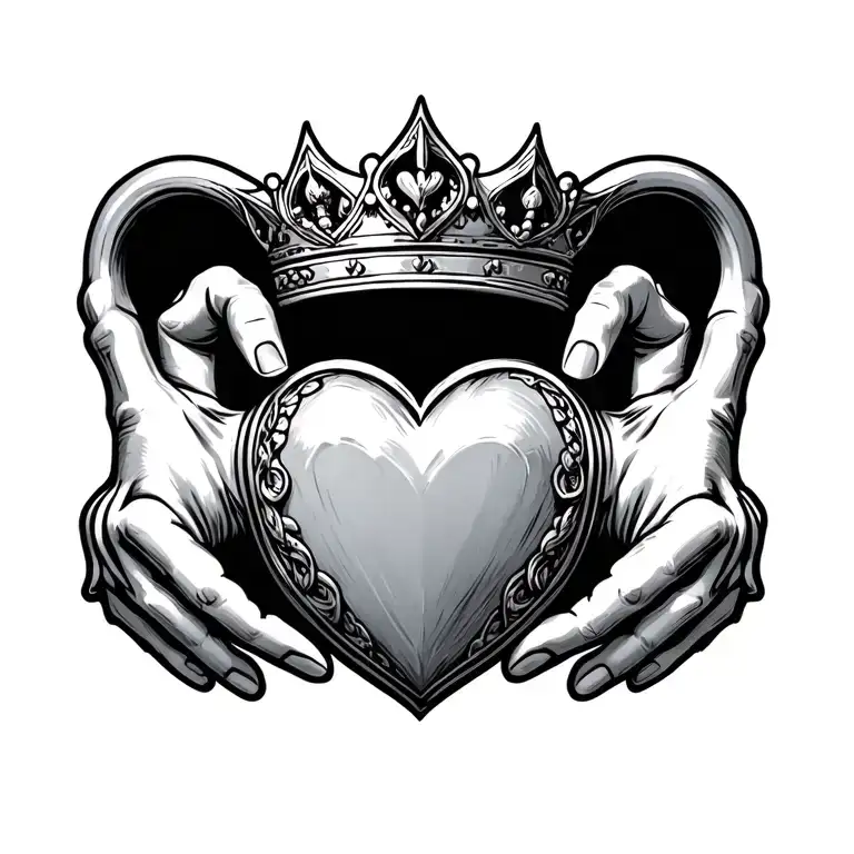 masculine claddagh design with detailed shading and heart crown and hands clearly visible tattoo design idea