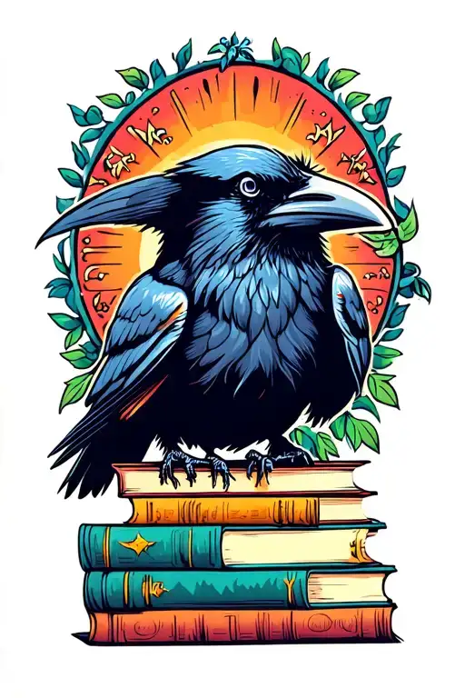 Raven and Books tattoo design idea