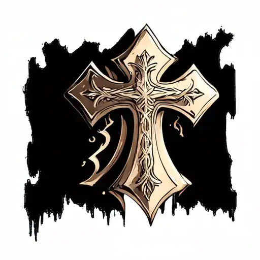 3d cross with iron outline coming through skin tattoo design idea