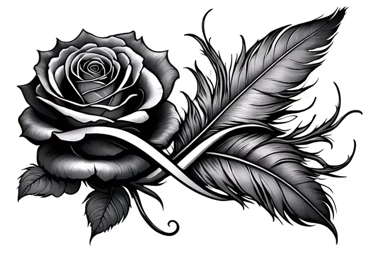 Rose feather and infinity sign intertwined tattoo design idea