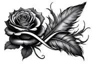 Rose feather and infinity sign intertwined tattoo design idea