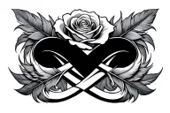 Rose feather and infinity sign intertwined tattoo design idea