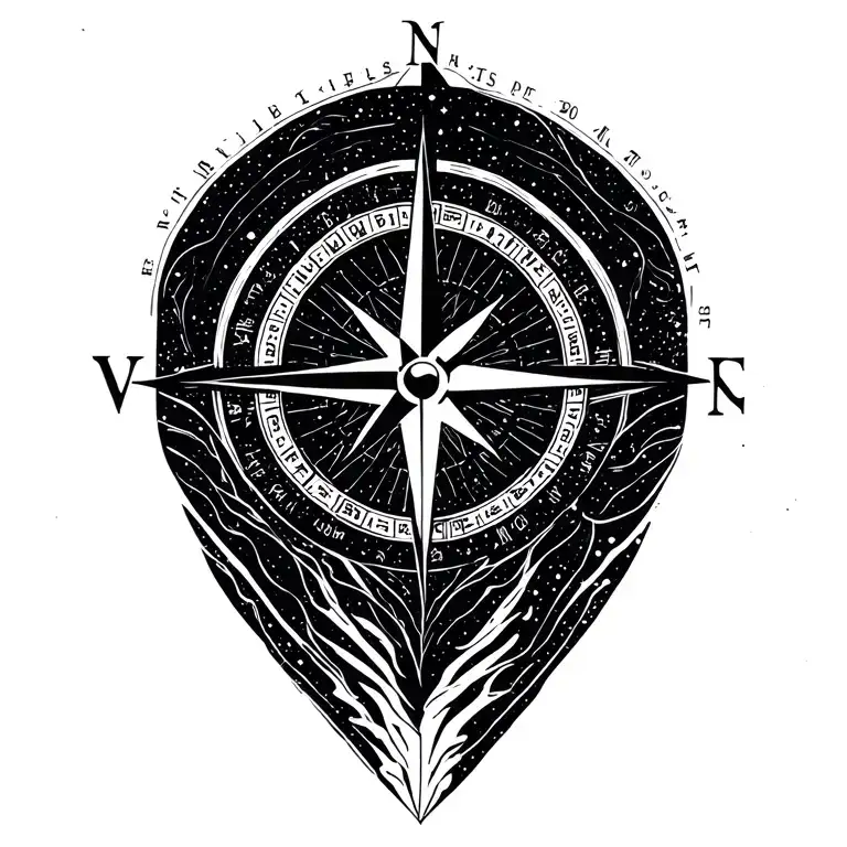 Freedom compass in universe tattoo design idea