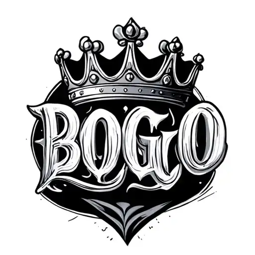 Written Bogo whit a crown hanging tattoo design idea