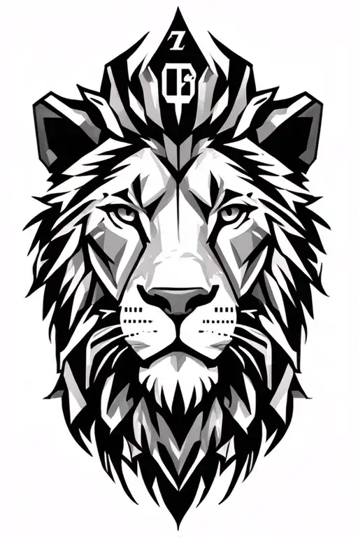 "MK" Lion Face Using Heptagonal 7 Number With  Bows & Arrows tattoo design idea