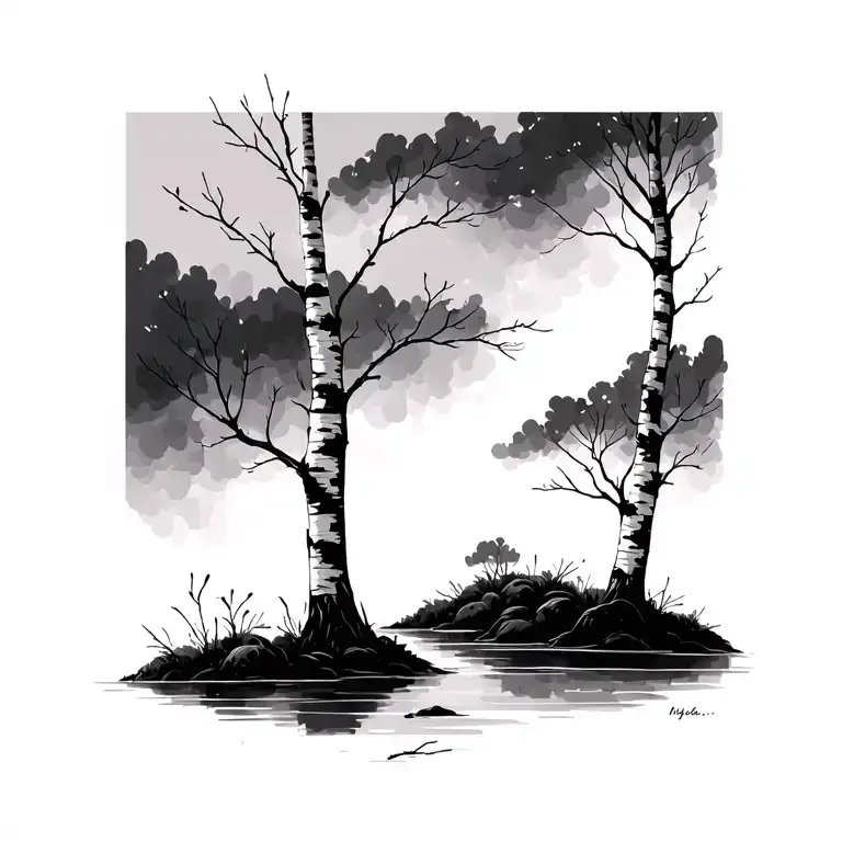 simplistic nature birch trees tattoo design idea