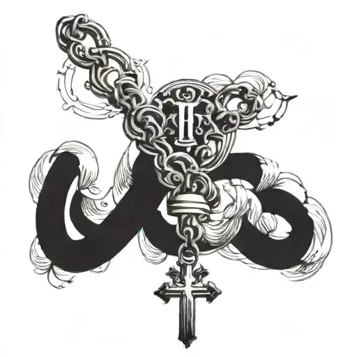 infinite rosary with blessed word written on neck tattoo design idea