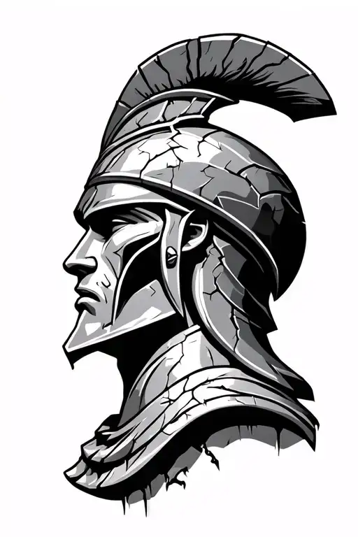 spartan statue head bust cracked tattoo design idea