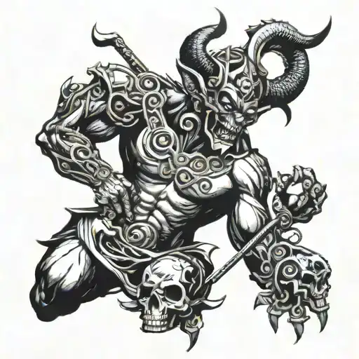 demon of greed guarding his gold tattoo design idea
