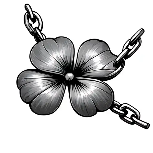 four leaf clover with the cornicello chained to it tattoo design idea