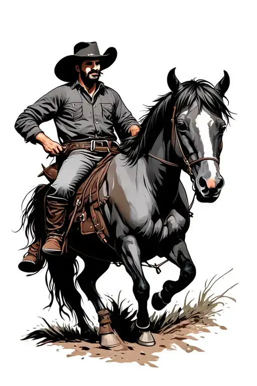 barbed wire cowboy riding a horse tattoo design idea