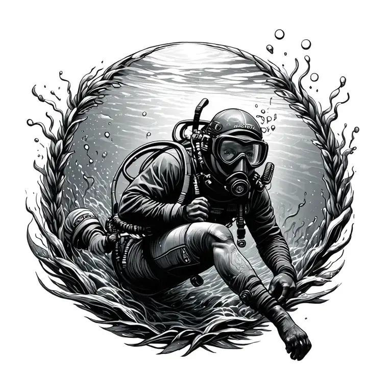 Clearance diver, buoyant mine, underwater tattoo design idea