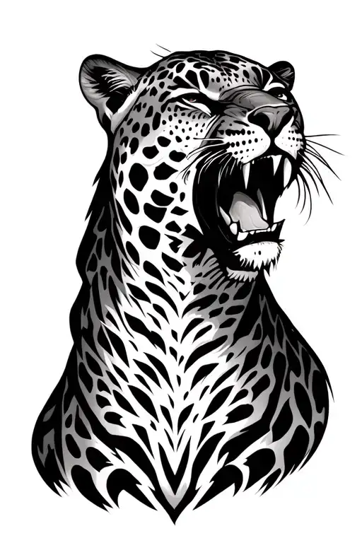 leopard growling shoulder piece just face and neck tattoo design idea