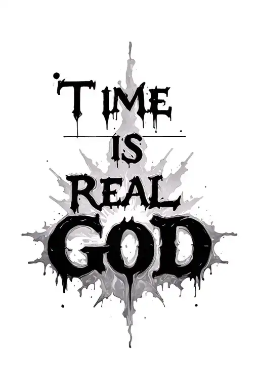 'time is real god' Melted text tattoo design idea