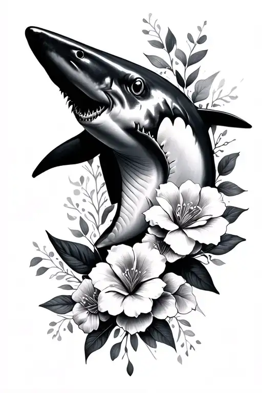 shark and flowers elegant tattoo tattoo design idea