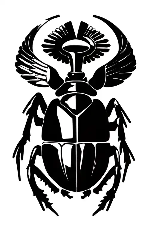 egyptian scarab bettle with ankh symbol in its front two legs and also wings open forming an arc tattoo design idea