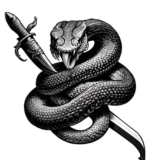 snakes wrapped and dagger tattoo design idea