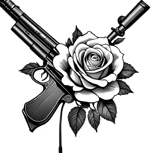 sniper gun and rose tattoo design idea