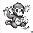 A cute monkey holding a gaming controller tattoo design idea