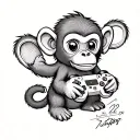 A cute monkey holding a gaming controller tattoo design idea